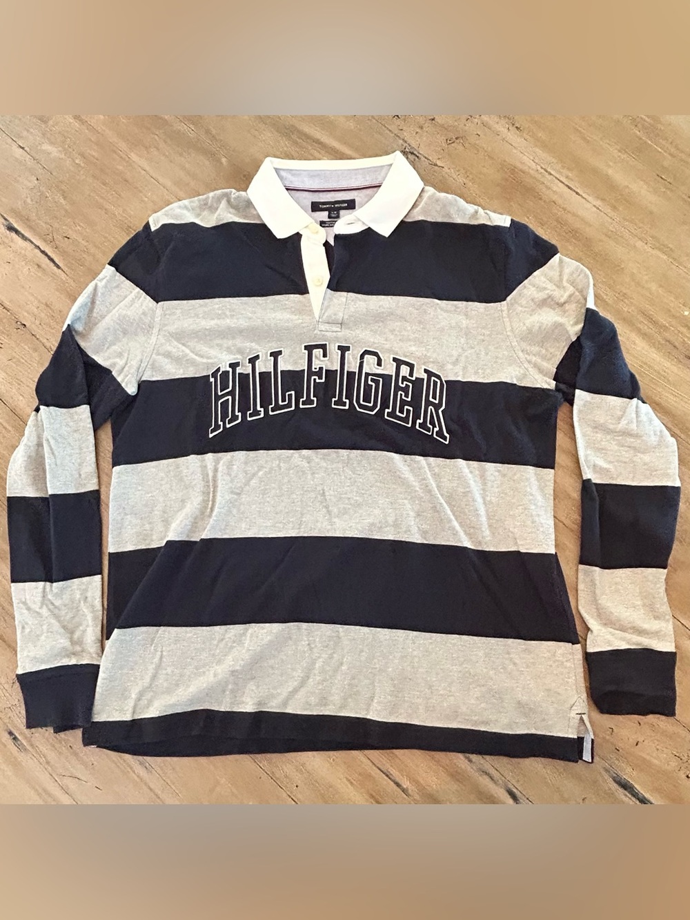 Tommy Hilfiger Navy, Light Gray & White Striped Polo